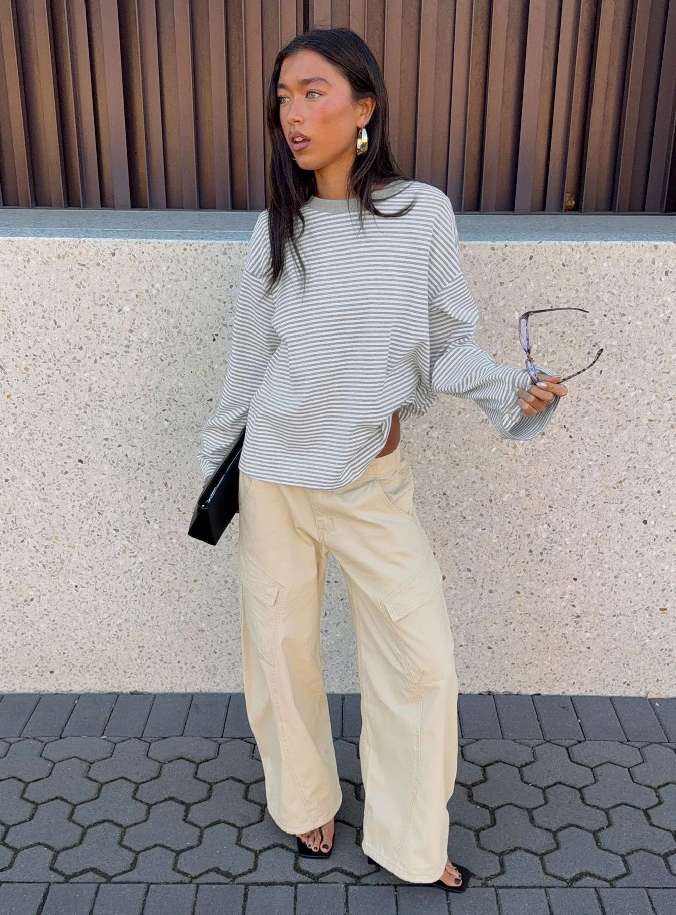 Selective Memory Low Rise Wide Leg Cargo Pants Cream sold by Princess Polly