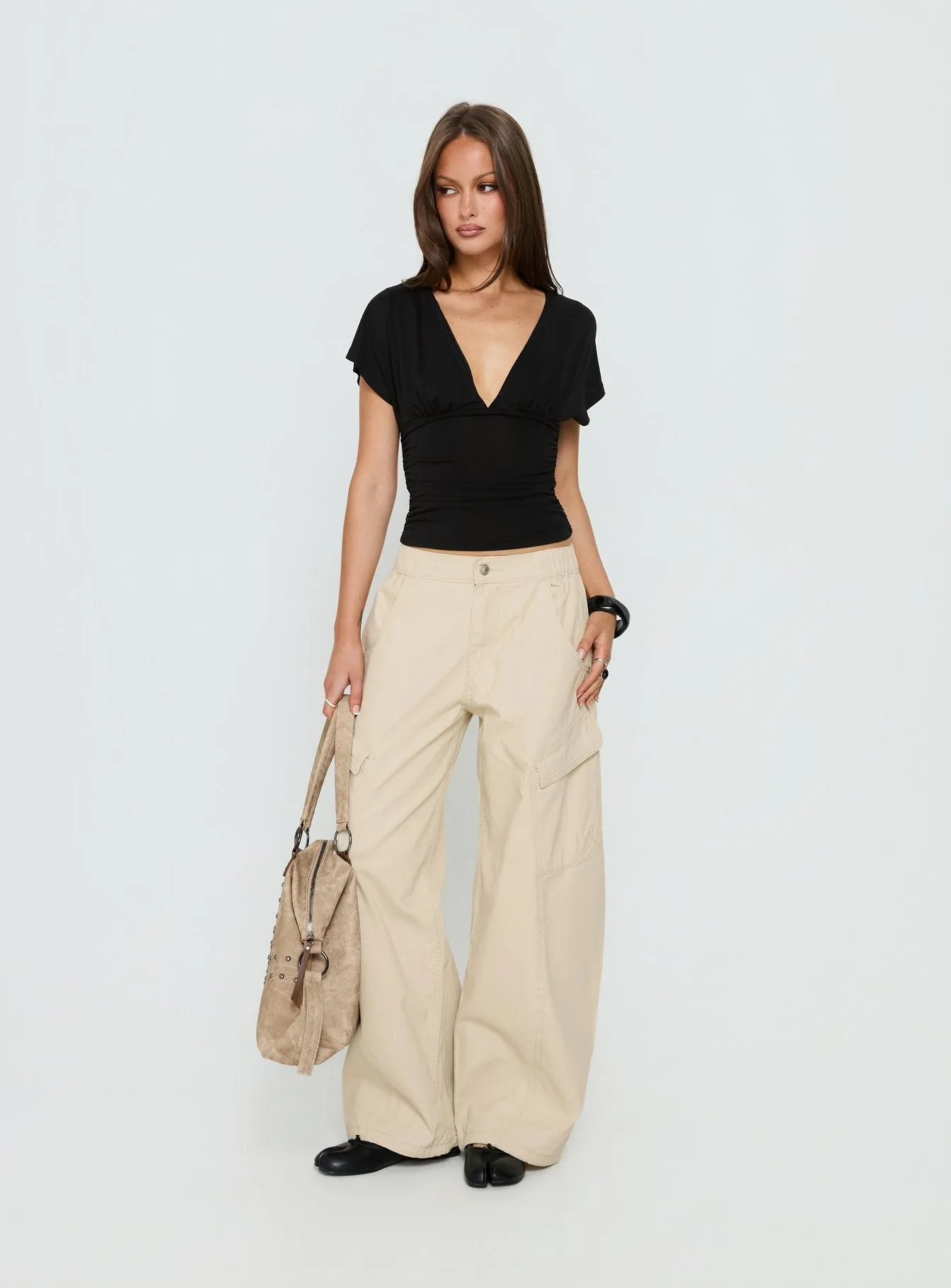 Selective Memory Low Rise Wide Leg Cargo Pants Cream sold by Princess Polly product image thumbnail 3