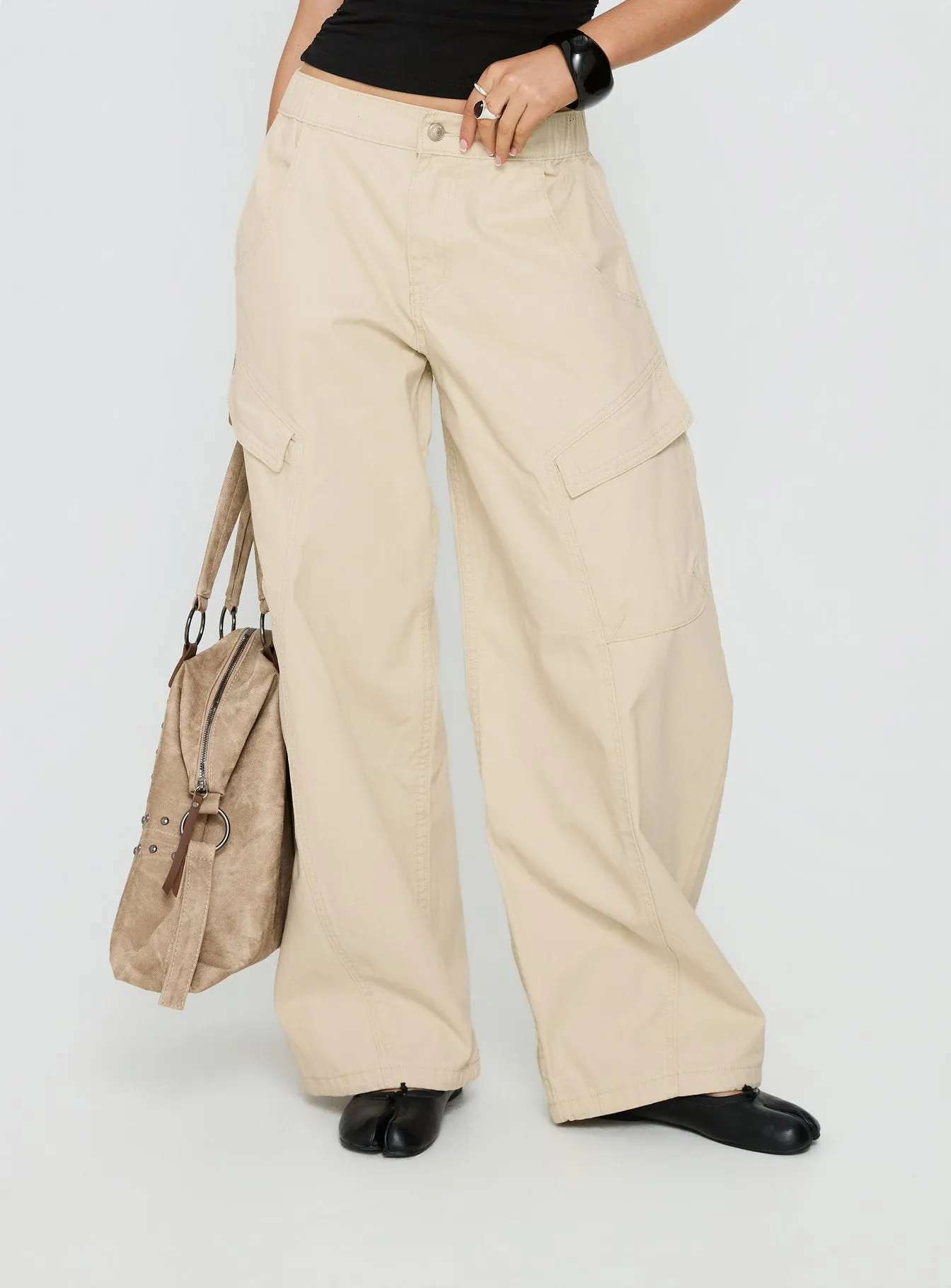Selective Memory Low Rise Wide Leg Cargo Pants Cream sold by Princess Polly product image thumbnail 2
