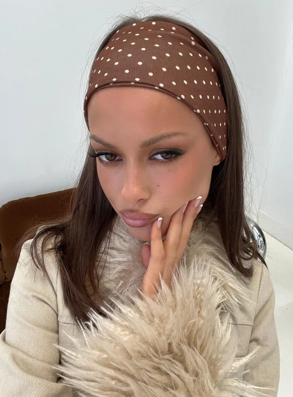 The Juney Headband Brown Polka made by Princess Polly