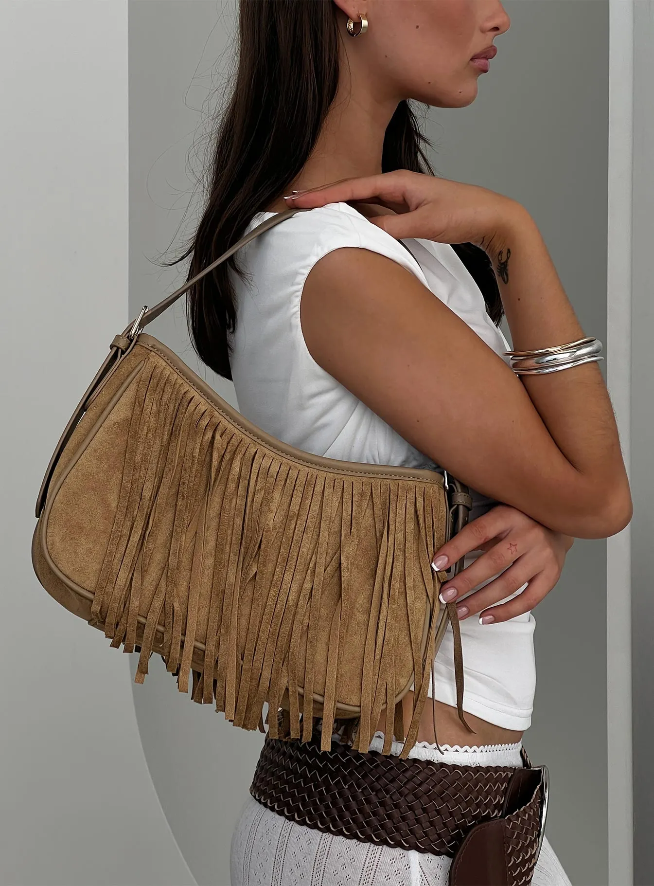 Estie Tassel Shoulder Bag Taupe sold by Princess Polly