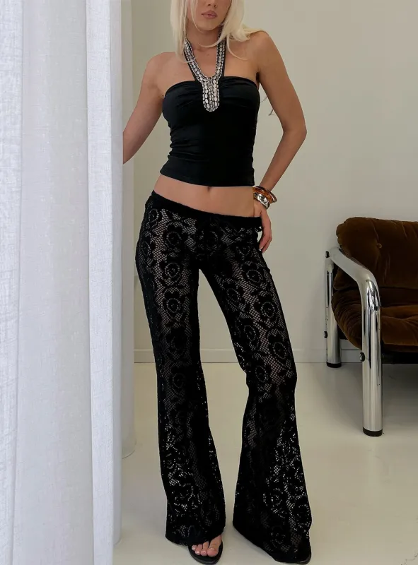 Rosadonna Lace Flare Pants Black made by Princess Polly