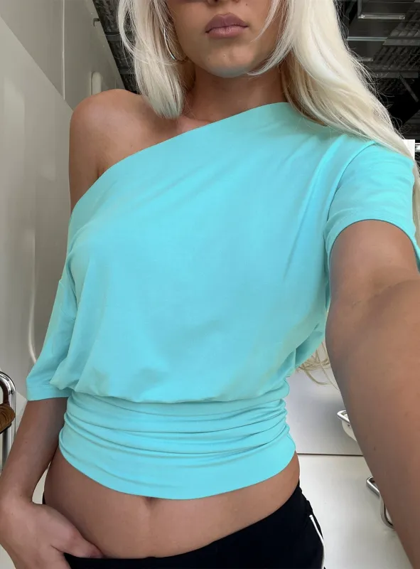 Ashlinn Off Shoulder Drapey Top Turquoise made by Princess Polly