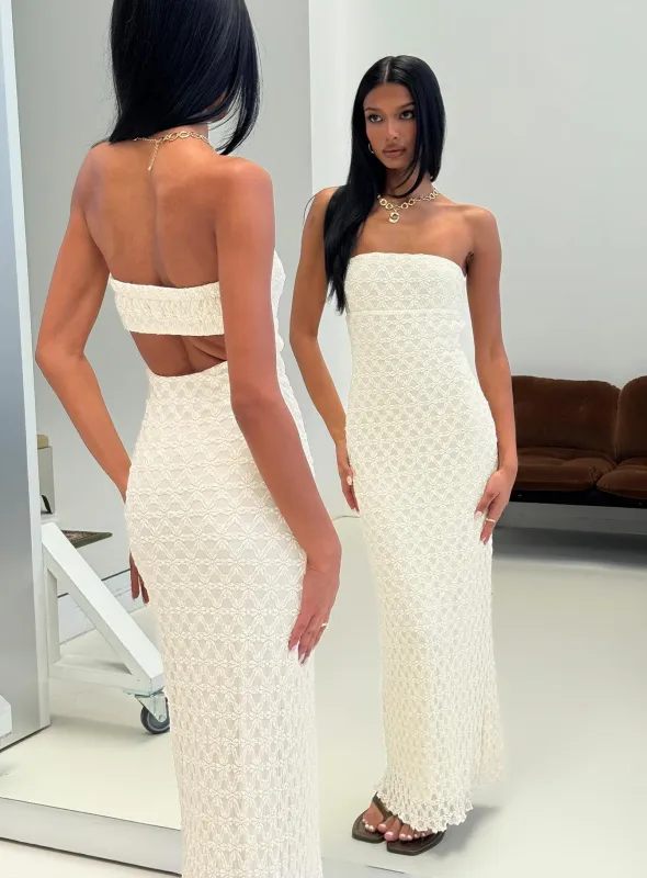 Aryela Strapless Textured Maxi Dress Cream made by Princess Polly