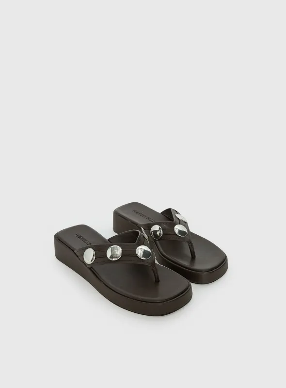 Paislee Stud Detail Sandals Brown made by Princess Polly
