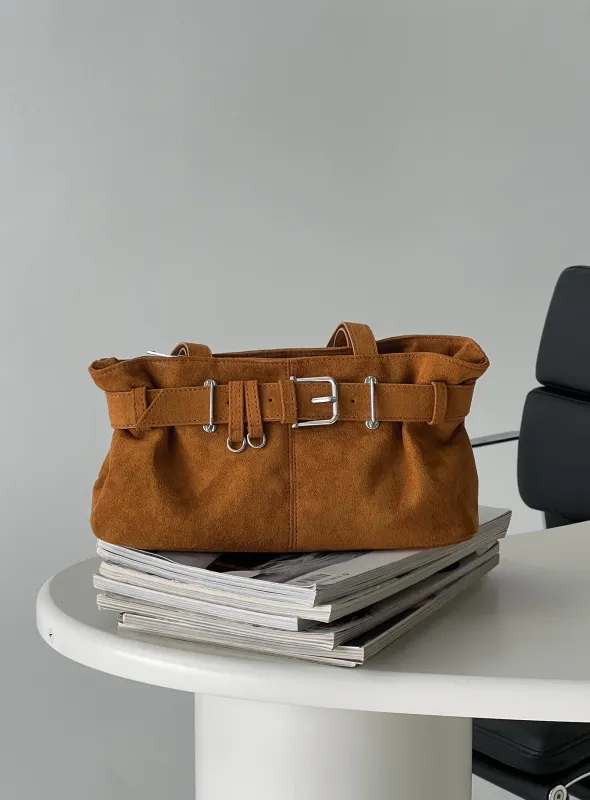 Views Of Capri Faux Suede Buckle Shoulder Bag Brown made by Princess Polly