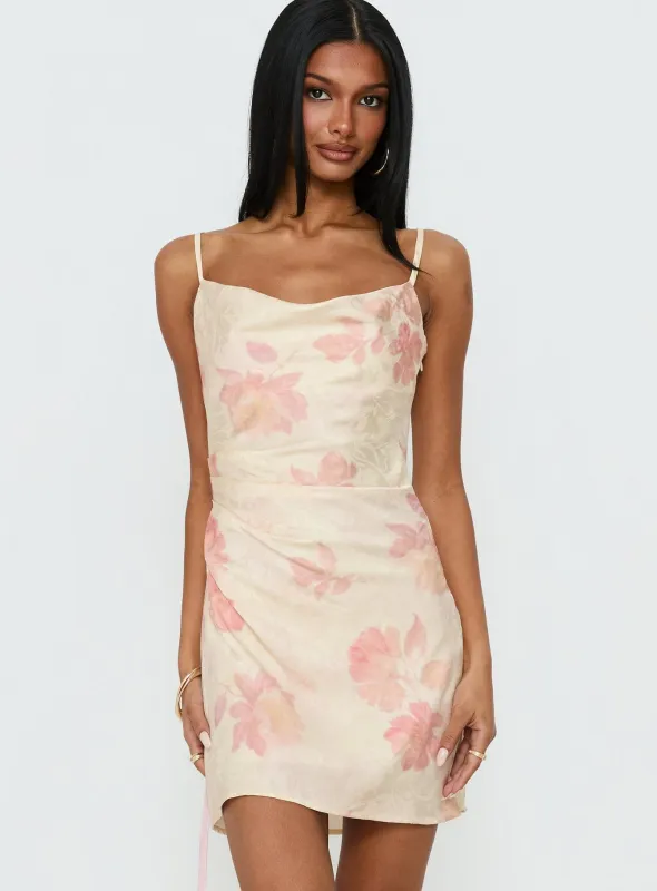 Mienna Cowl Neck Mini Dress Yellow / Pink Floral made by Princess Polly