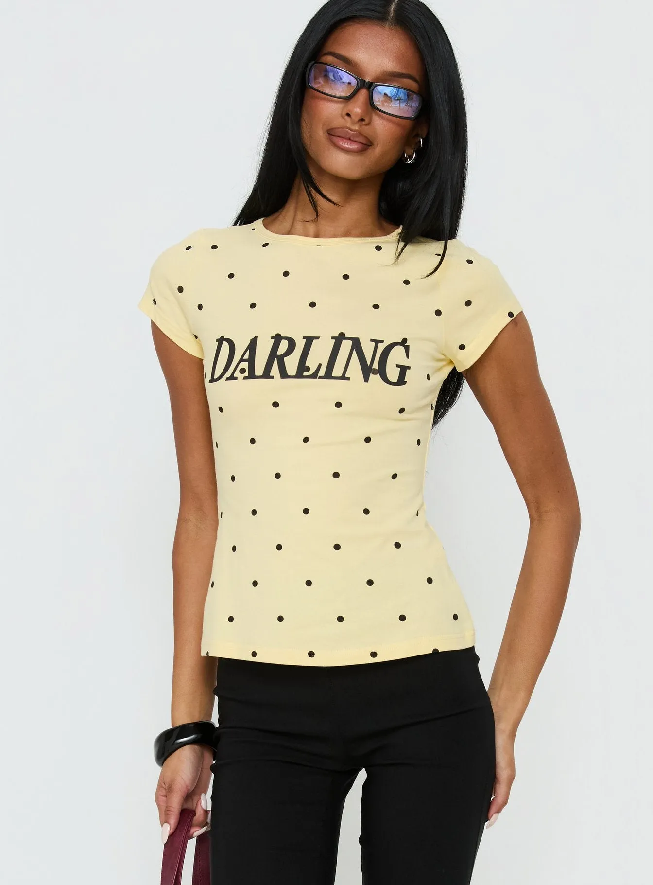 Darling Girl Graphic Top Yellow Polka Dot sold by Princess Polly product image thumbnail 2