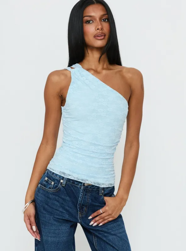 Arienne One Shoulder Top Blue made by Princess Polly