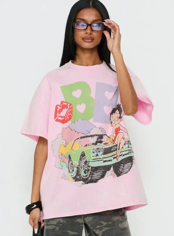 Betty Boop Speedracer Oversized Graphic Tee Washed Pink made by Princess Polly