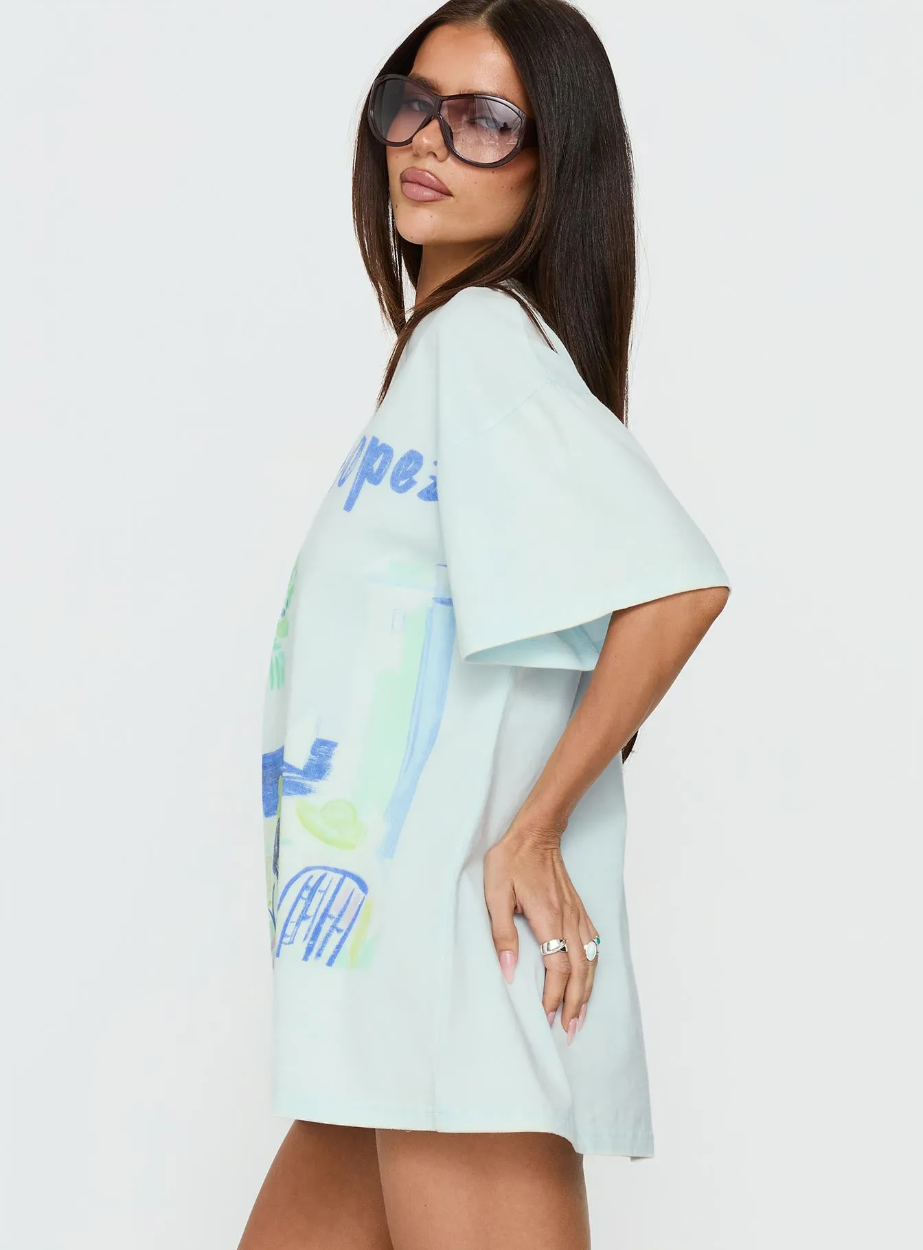 St Tropez Postcards Oversized Graphic Tee Washed Blue sold by Princess Polly product image thumbnail 3