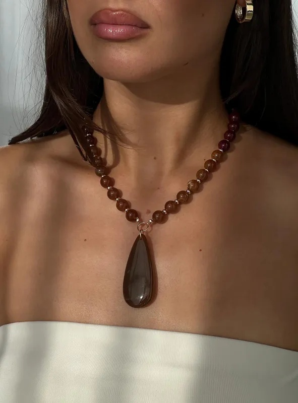 Sugar Storm Beaded Pendant Necklace Brown made by Princess Polly