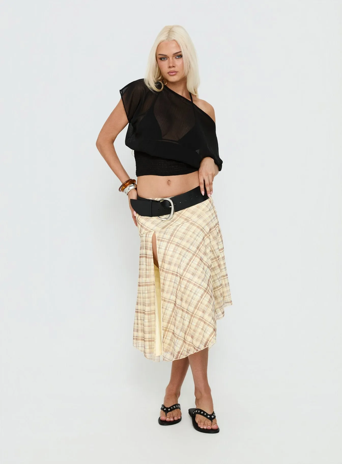 Dulciana High Split Asymmetrical Midi Skirt Multi Check sold by Princess Polly product image thumbnail 2