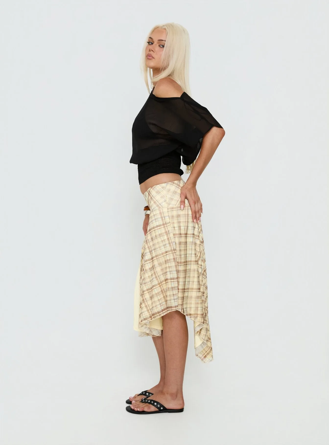 Dulciana High Split Asymmetrical Midi Skirt Multi Check sold by Princess Polly product image thumbnail 3