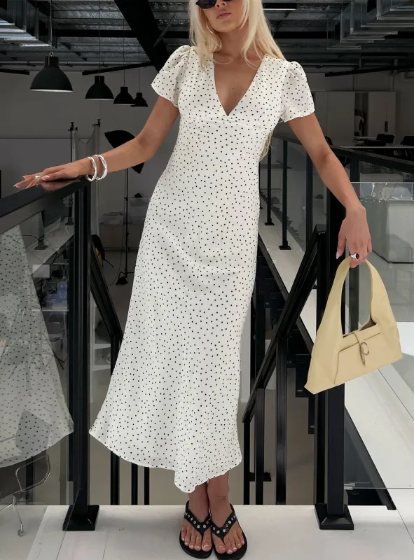 Mareiko V Neck Maxi Dress Cream Polka Dot made by Princess Polly