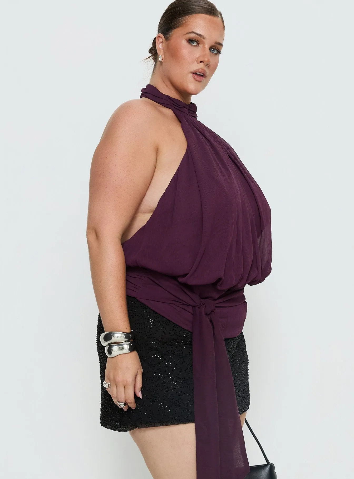 Faythe High Neck Tie Top Berry Curve sold by Princess Polly product image thumbnail 3