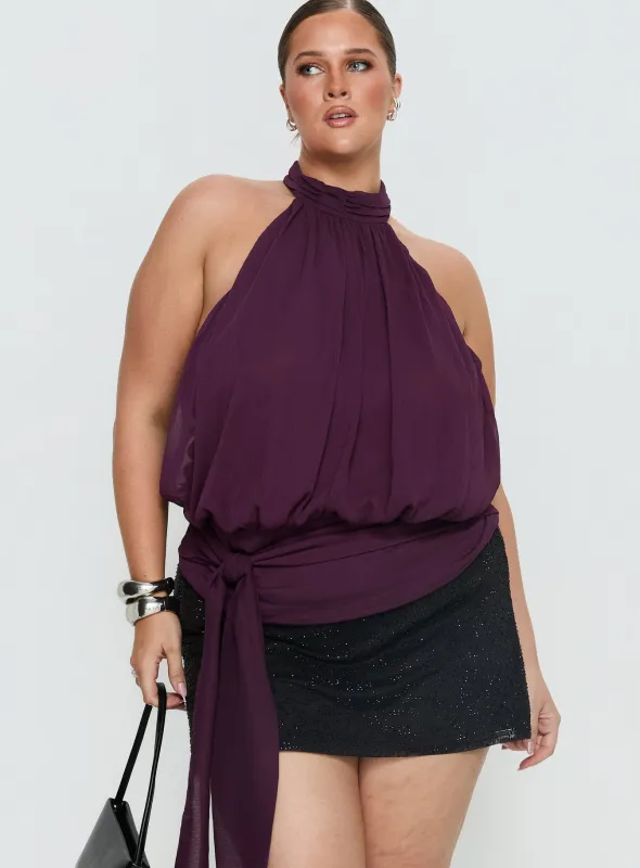 Faythe High Neck Tie Top Berry Curve made by Princess Polly