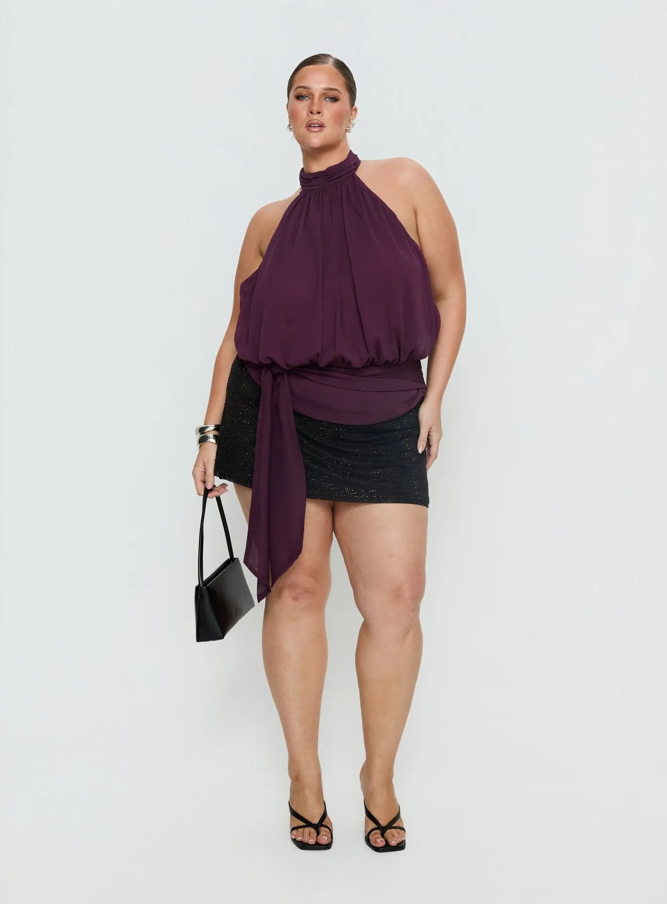 Faythe High Neck Tie Top Berry Curve sold by Princess Polly product image thumbnail 2