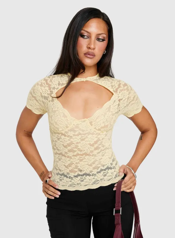 Giallo Lace Top Butter made by Princess Polly