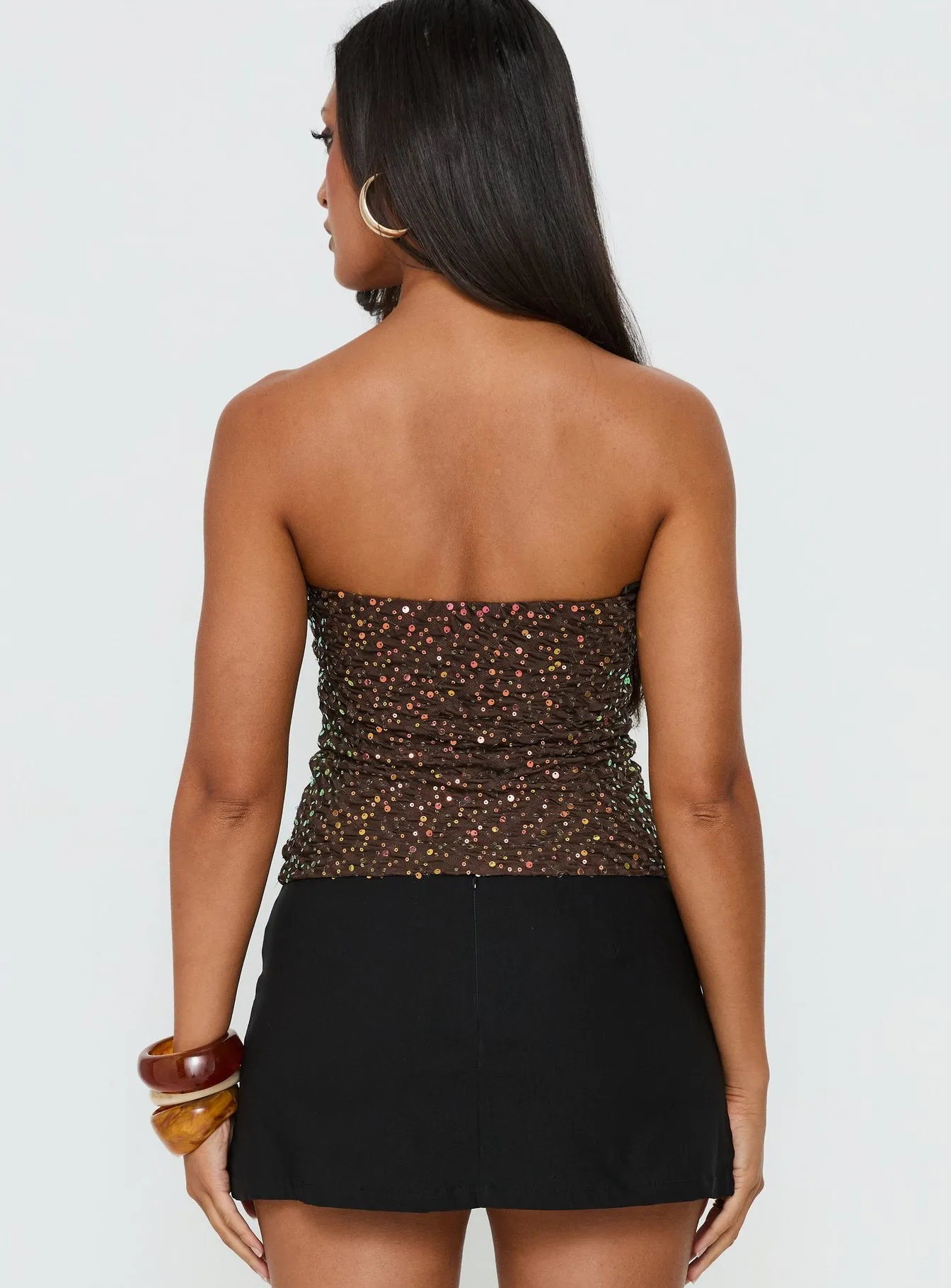 Zohara Sequin Strapless Top Brown sold by Princess Polly product image thumbnail 4