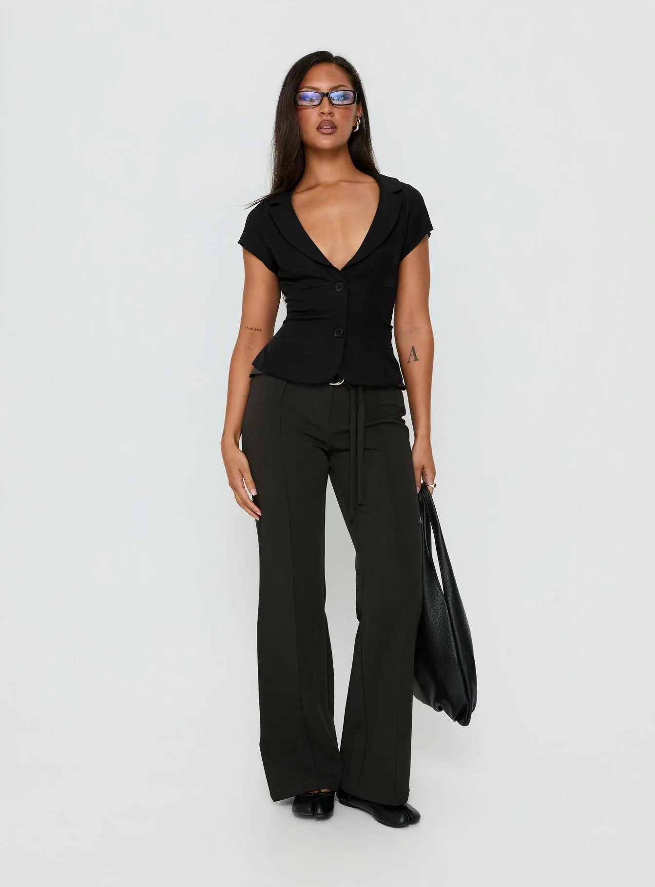 Alexandrea Plunge Button Up Top Black sold by Princess Polly product image thumbnail 3
