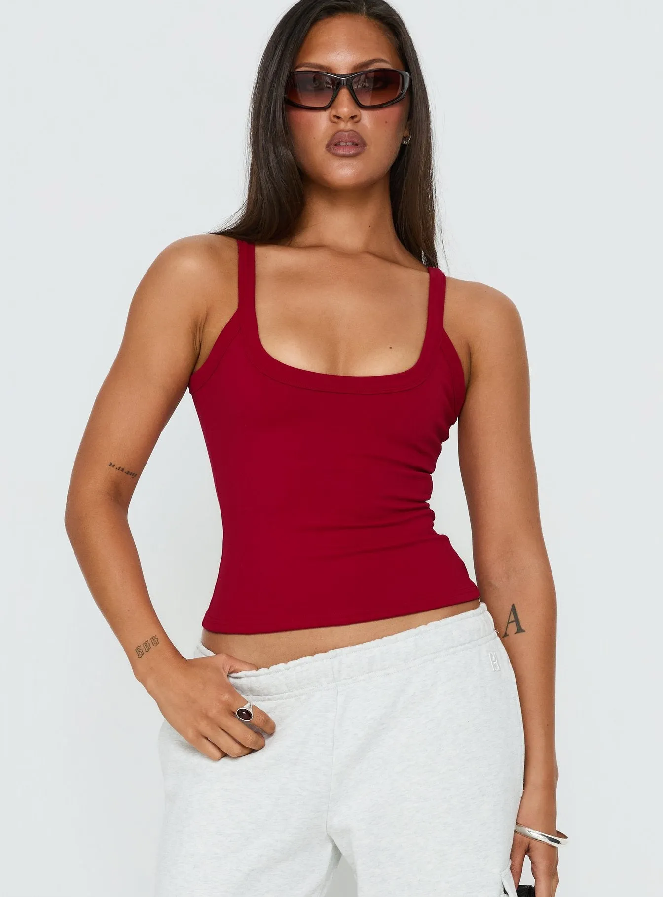 Kasper Cinched Longline Tank Top Wine sold by Princess Polly product image thumbnail 2