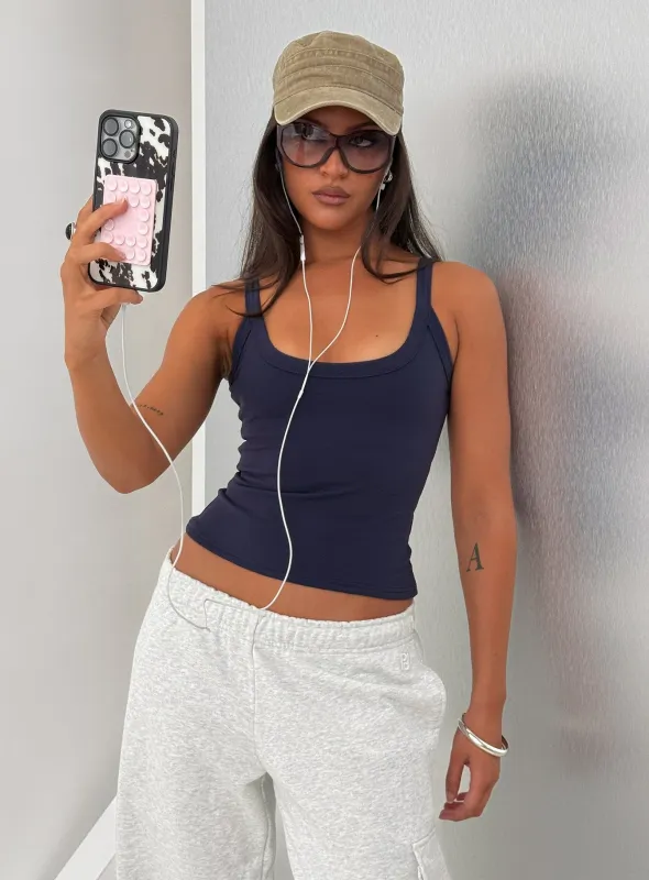 Kasper Cinched Longline Tank Top Navy made by Princess Polly