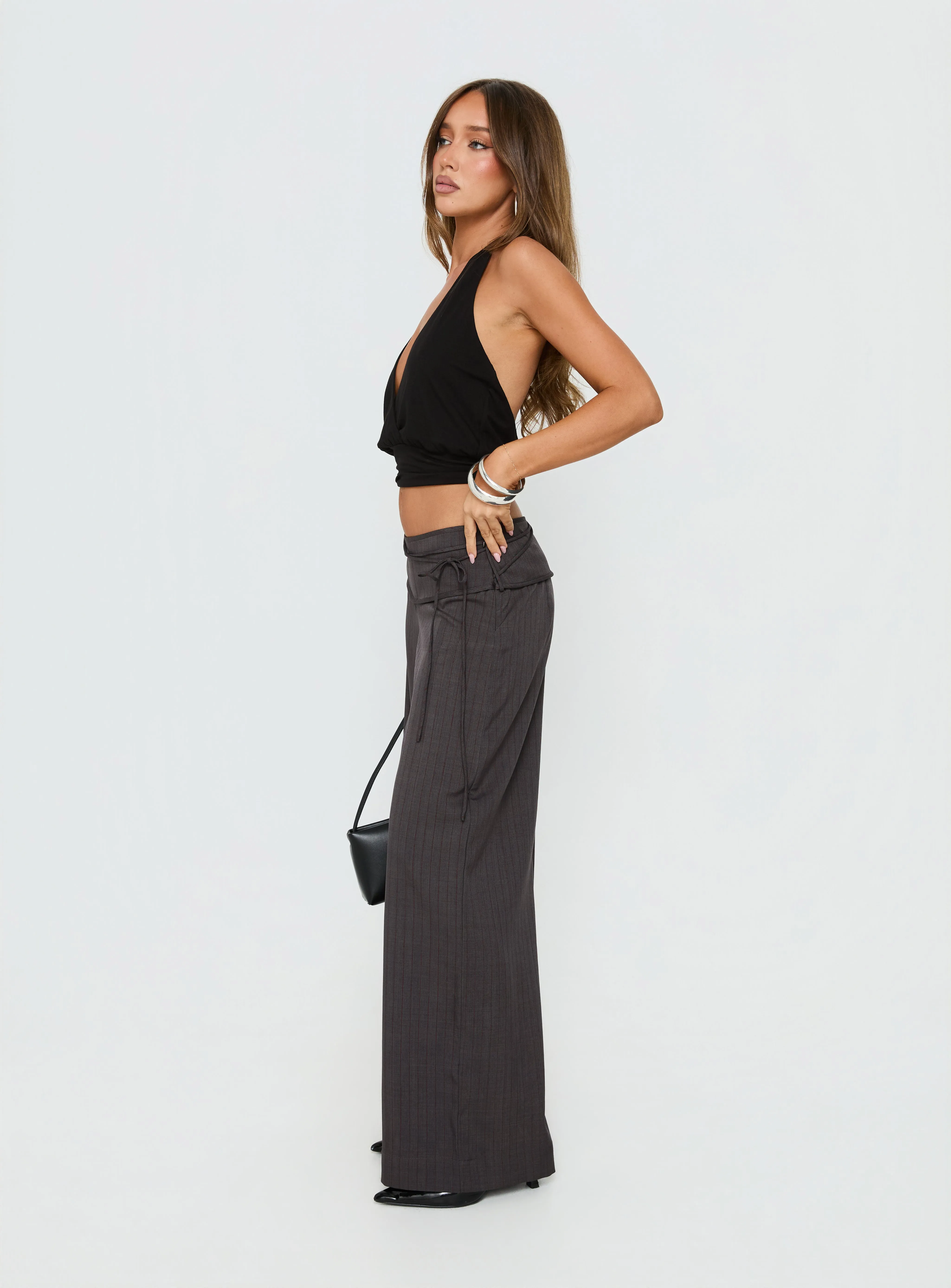 Silver Moon Tie Pants Charcoal sold by Princess Polly product image thumbnail 4