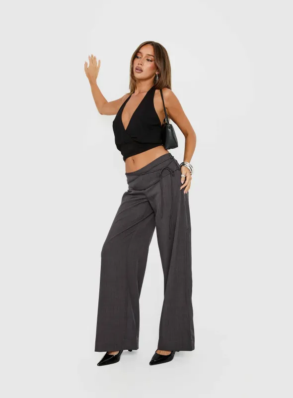 Silver Moon Tie Pants Charcoal made by Princess Polly