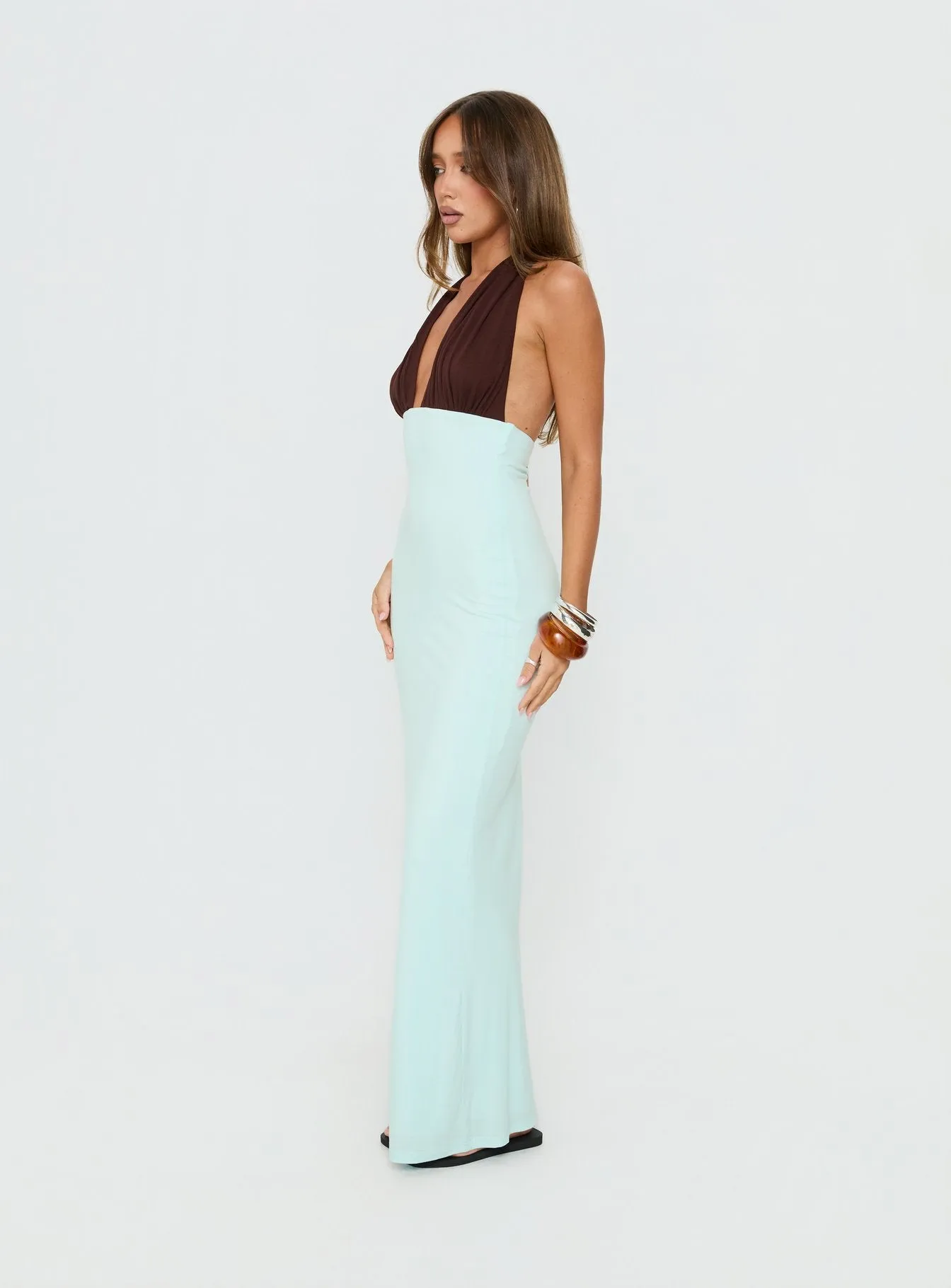 Dulzura Halter Maxi Dress Blue / Brown sold by Princess Polly product image thumbnail 3