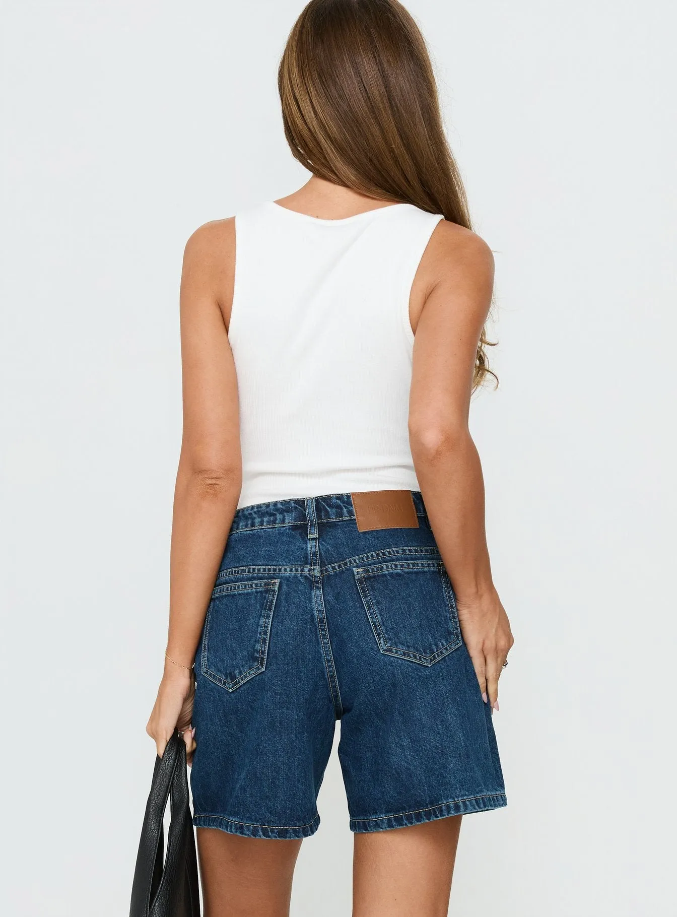 Dreamful Relaxed Longline Denim Shorts Mid Blue Wash sold by Princess Polly product image thumbnail 4