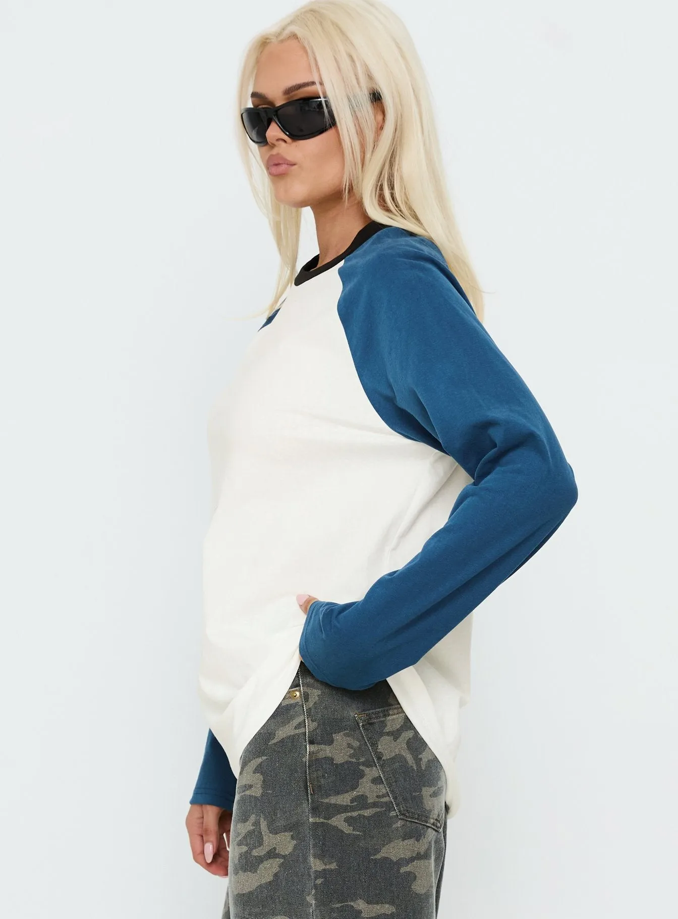Kravitz Long Sleeve Baseball Raglan Top Blue sold by Princess Polly product image thumbnail 4