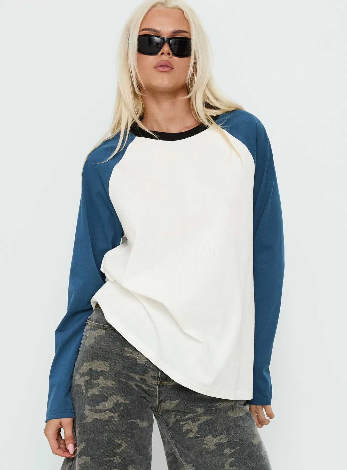 Kravitz Long Sleeve Baseball Raglan Top Blue sold by Princess Polly product image thumbnail 2