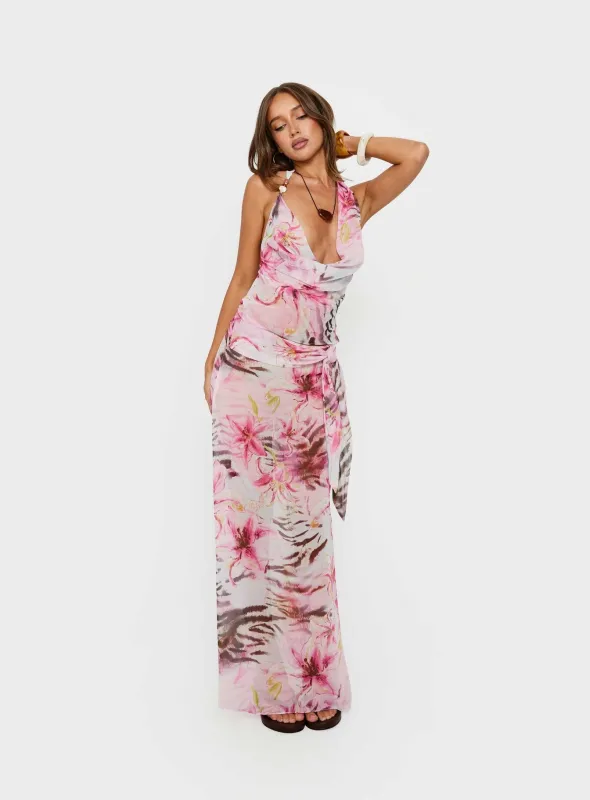 Karzi Chiffon Maxi Skirt Pink Floral made by Princess Polly