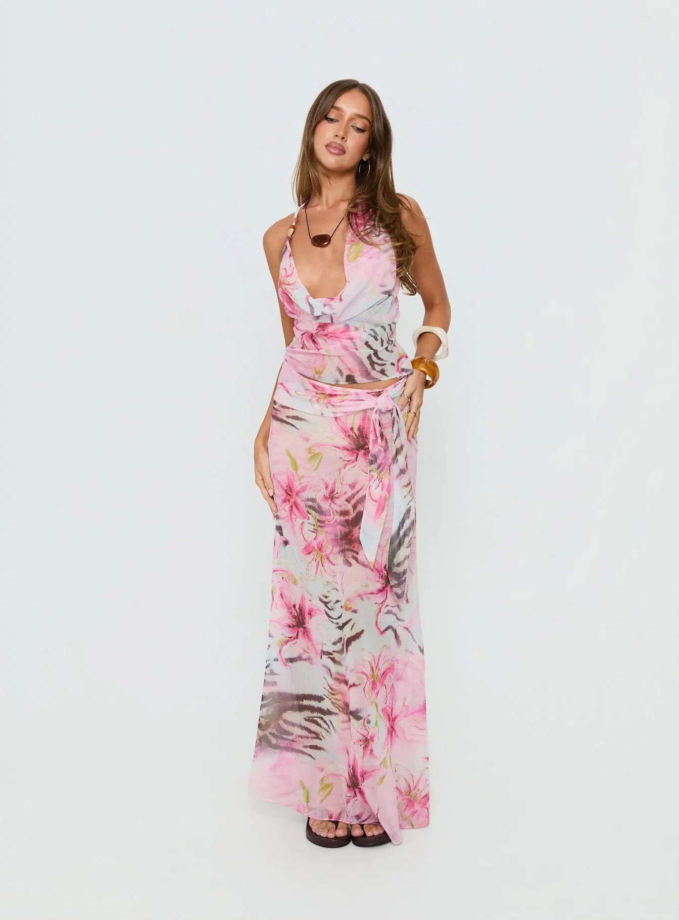 Distinction Halter Chiffon Top Pink Floral sold by Princess Polly product image thumbnail 3