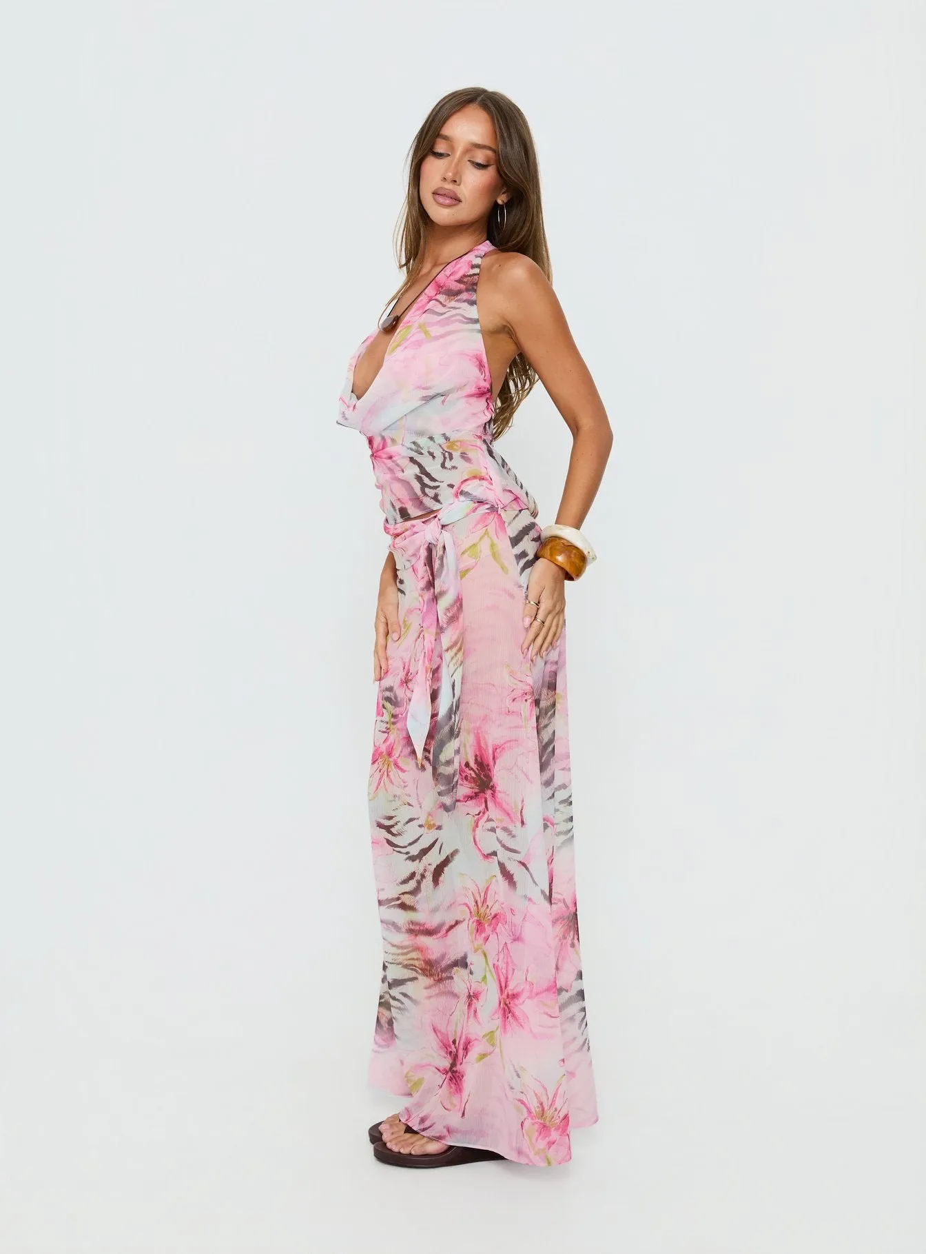 Distinction Halter Chiffon Top Pink Floral sold by Princess Polly product image thumbnail 4
