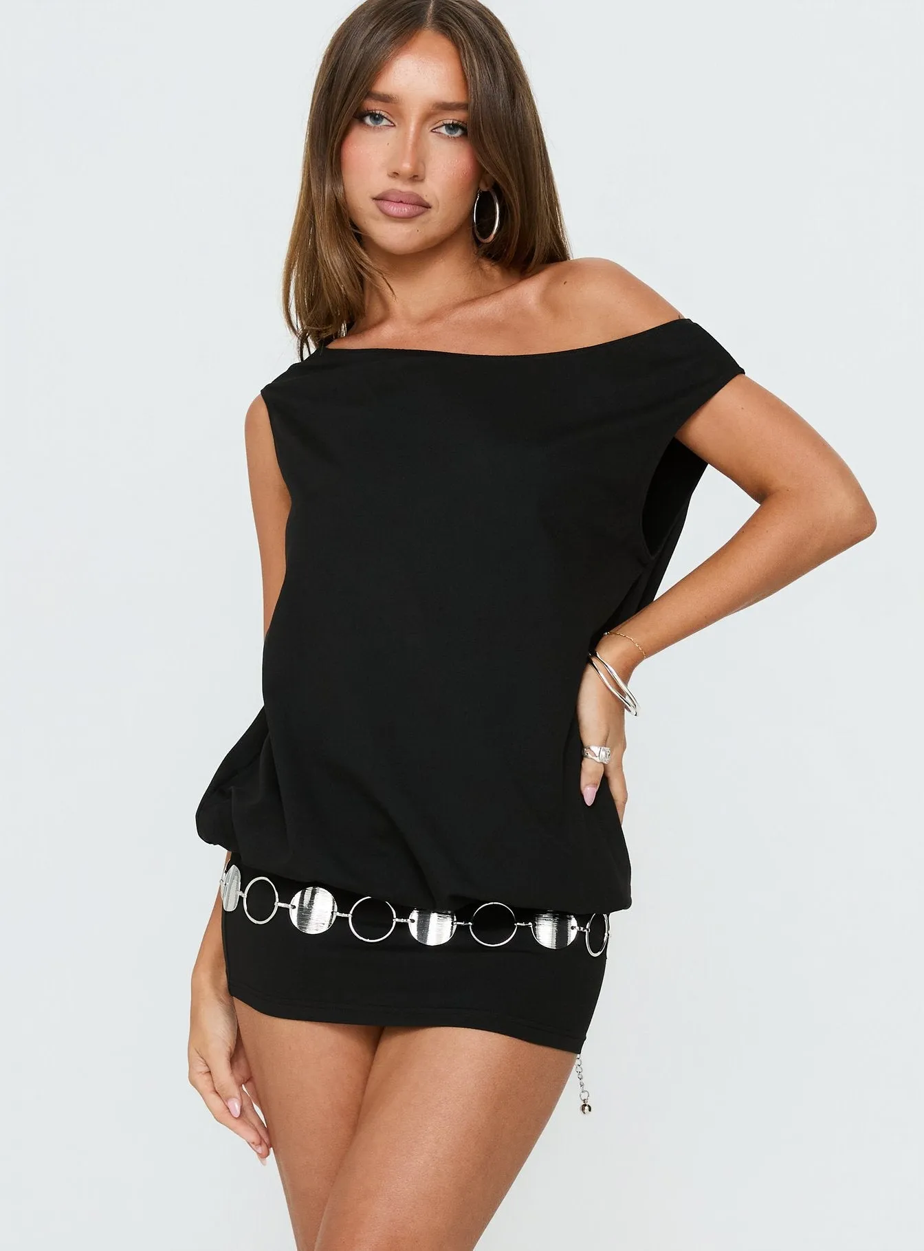 Ellah One Shoulder Drapey Mini Dress Black sold by Princess Polly product image thumbnail 2