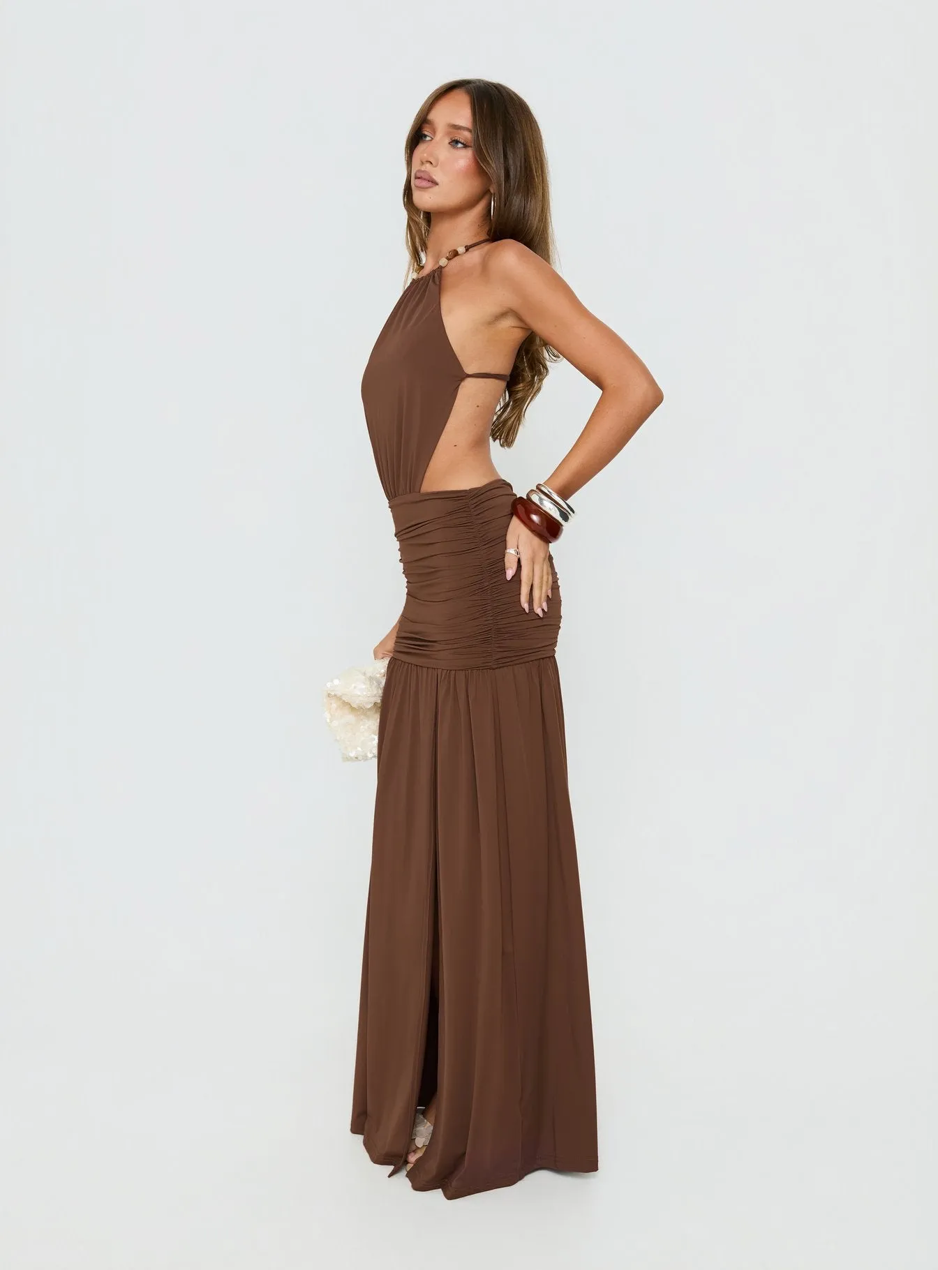 Tykaia Low Back Halter Maxi Dress Chocolate sold by Princess Polly product image thumbnail 4