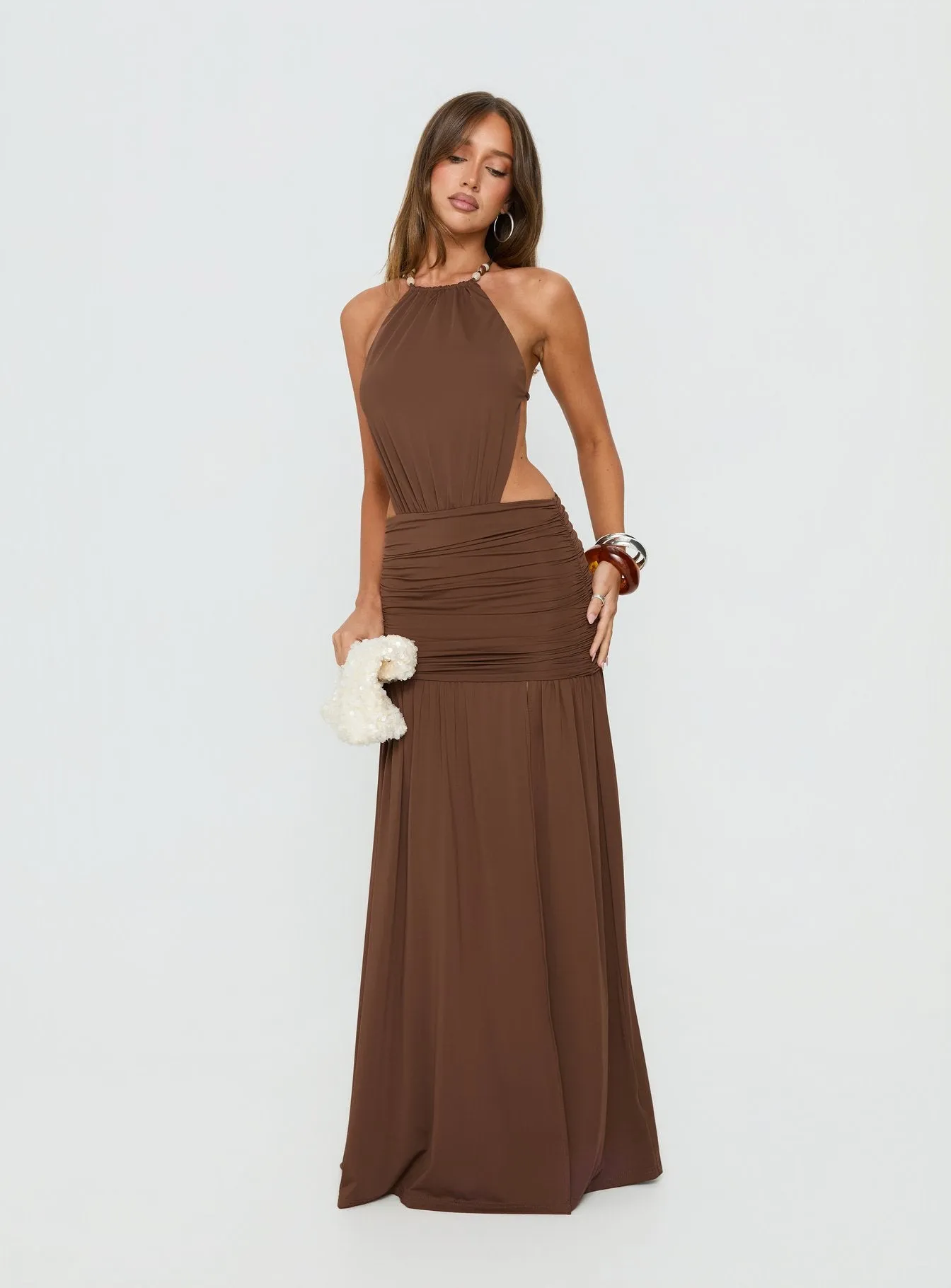 Tykaia Low Back Halter Maxi Dress Chocolate sold by Princess Polly product image thumbnail 2