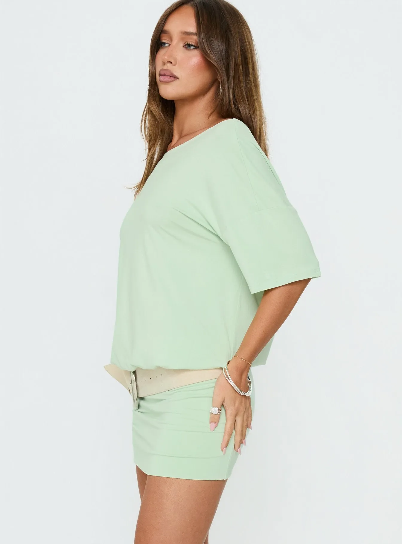 Ashlinn Off Shoulder Drapey Mini Dress Jelly Mint sold by Princess Polly product image thumbnail 4