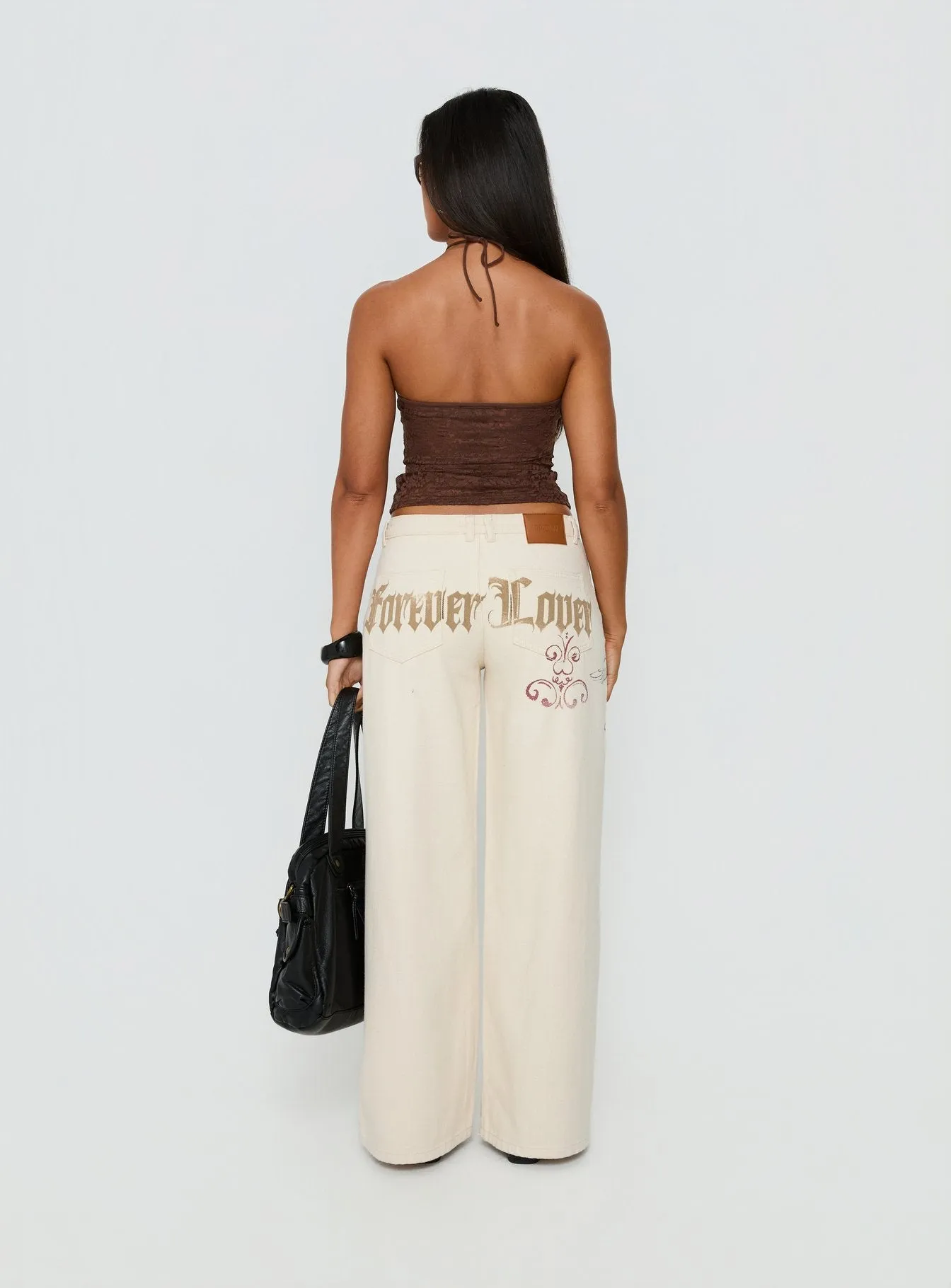 Than Forever Love Graphic Denim Jeans Cream sold by Princess Polly