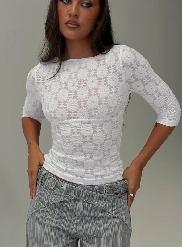 Seraphim Textured 3/4 Sleeve Top White made by Princess Polly