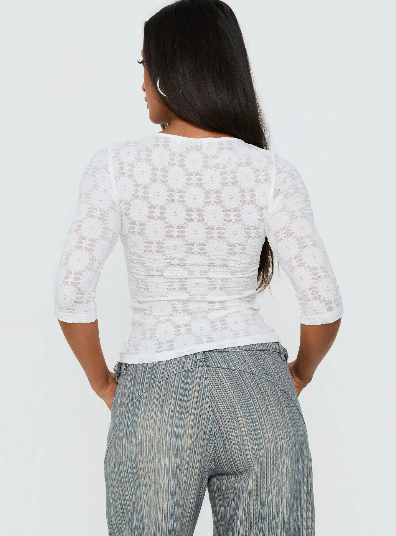 Seraphim Textured 3/4 Sleeve Top White sold by Princess Polly product image thumbnail 5