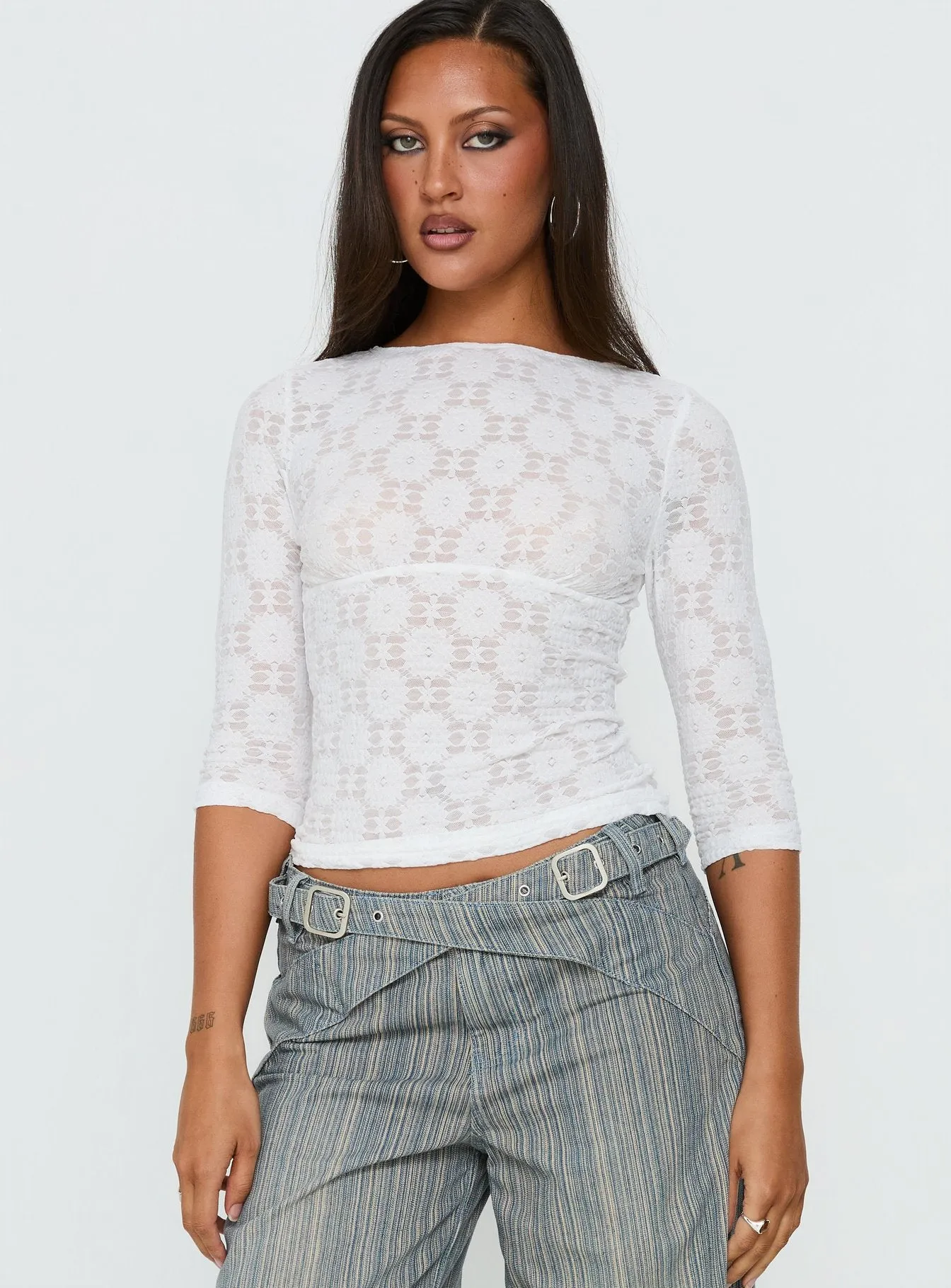 Seraphim Textured 3/4 Sleeve Top White sold by Princess Polly product image thumbnail 2
