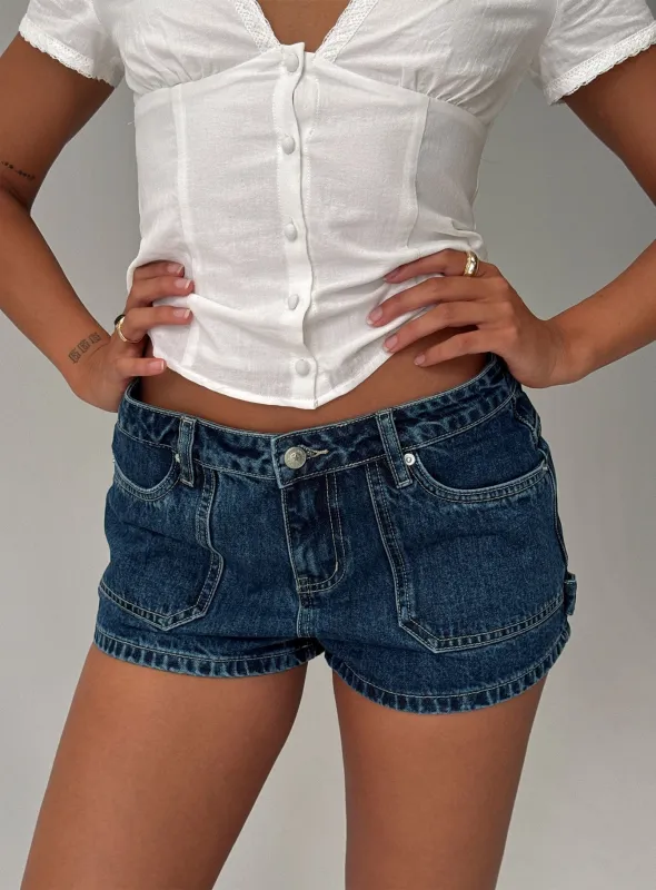 Kirkes Cargo Micro Denim Short Mid Blue Wash made by Princess Polly