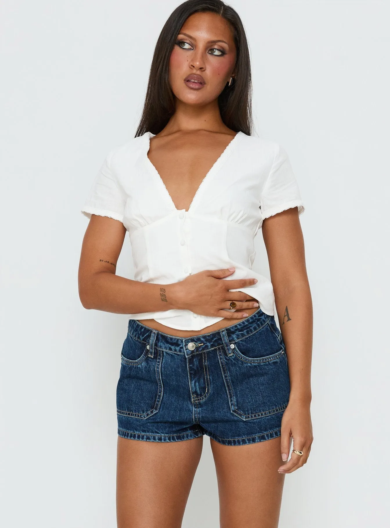 Kirkes Cargo Micro Denim Short Mid Blue Wash sold by Princess Polly product image thumbnail 2