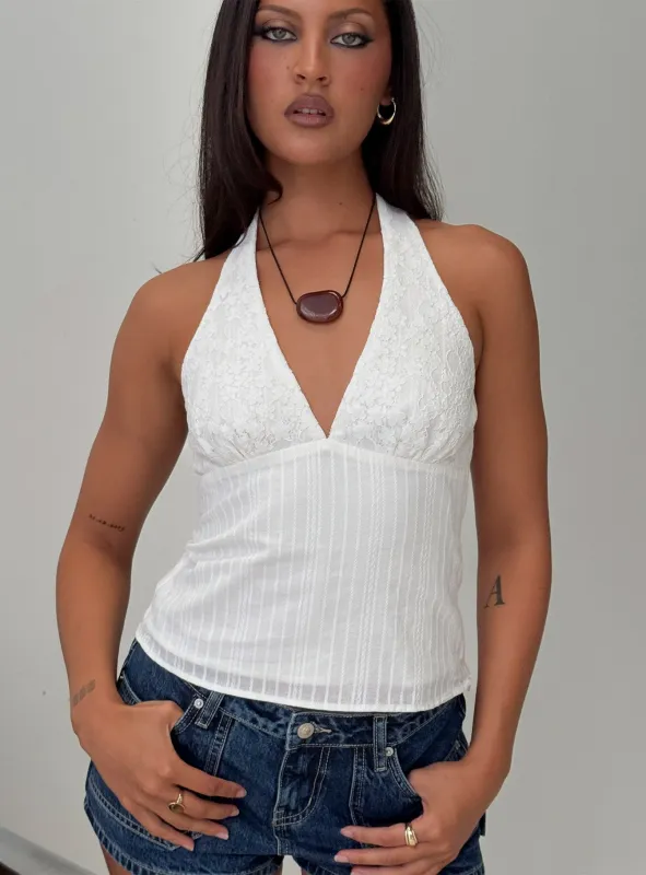 Alaskah Textured Halter Top White made by Princess Polly