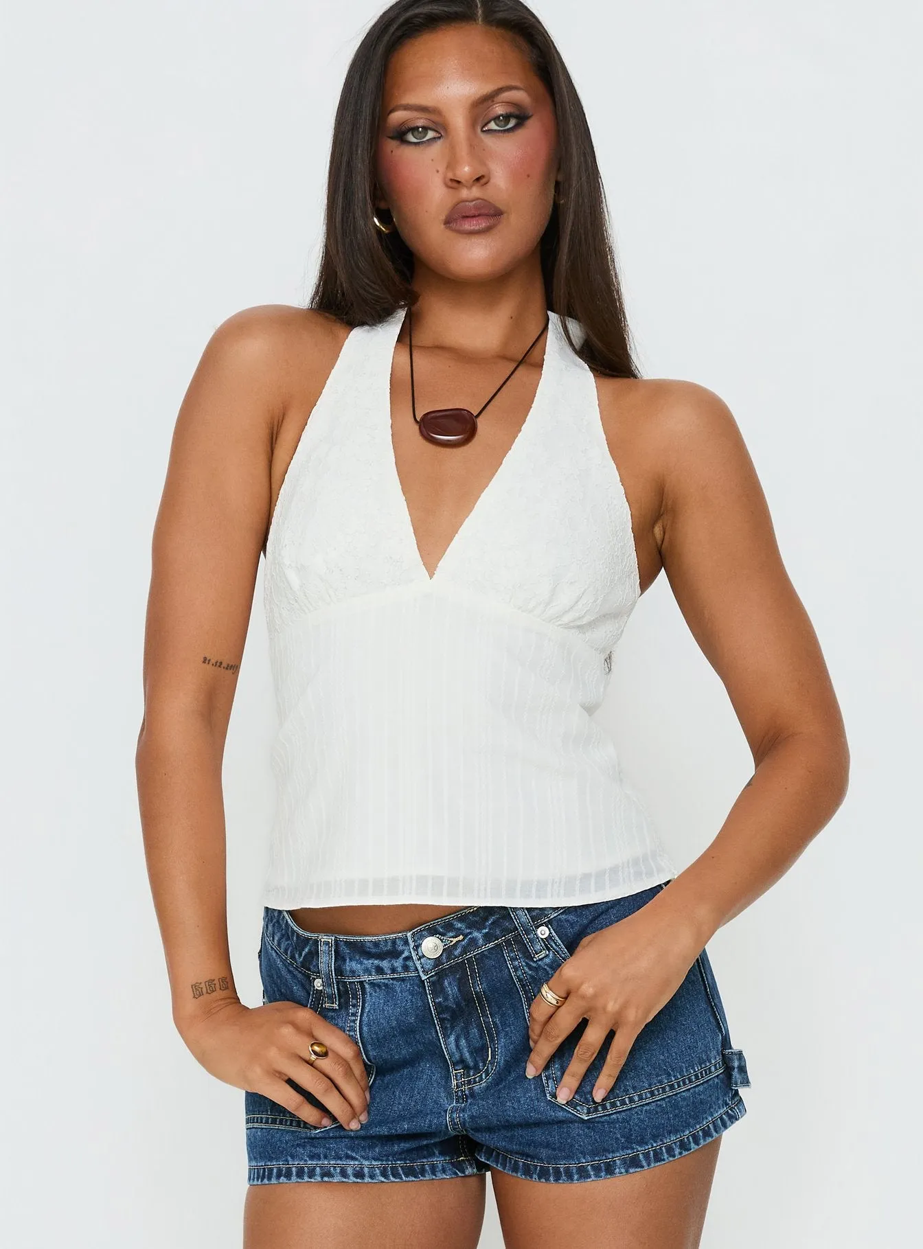 Alaskah Textured Halter Top White sold by Princess Polly product image thumbnail 2