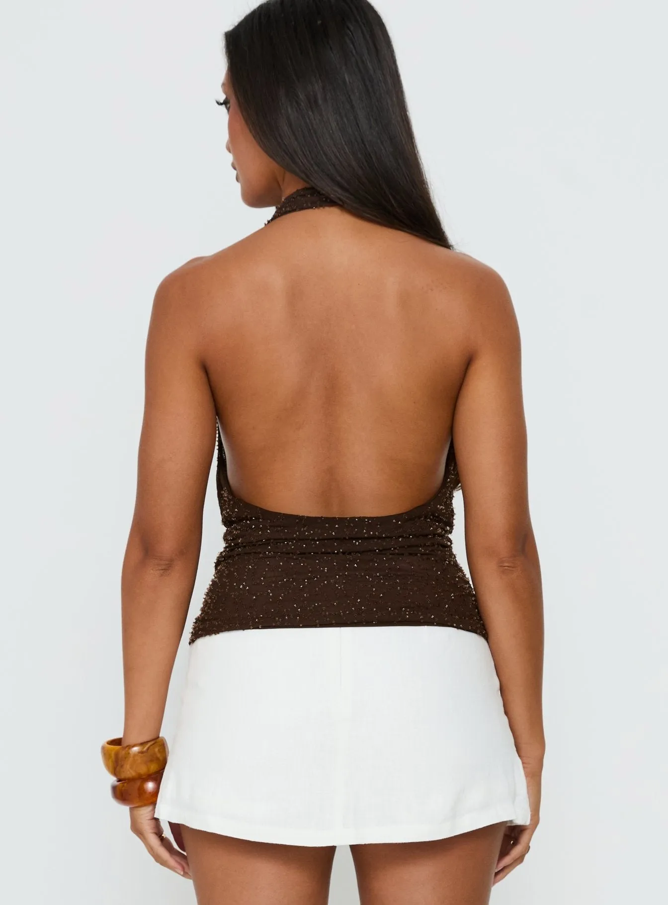 Auralie Plunge Neck Halter Top Brown sold by Princess Polly product image thumbnail 5