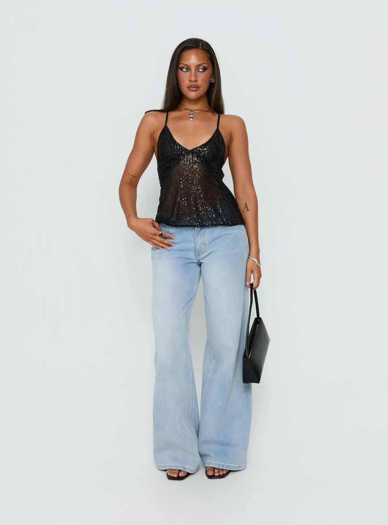 Opaline Sequin Cami Top Black sold by Princess Polly product image thumbnail 3